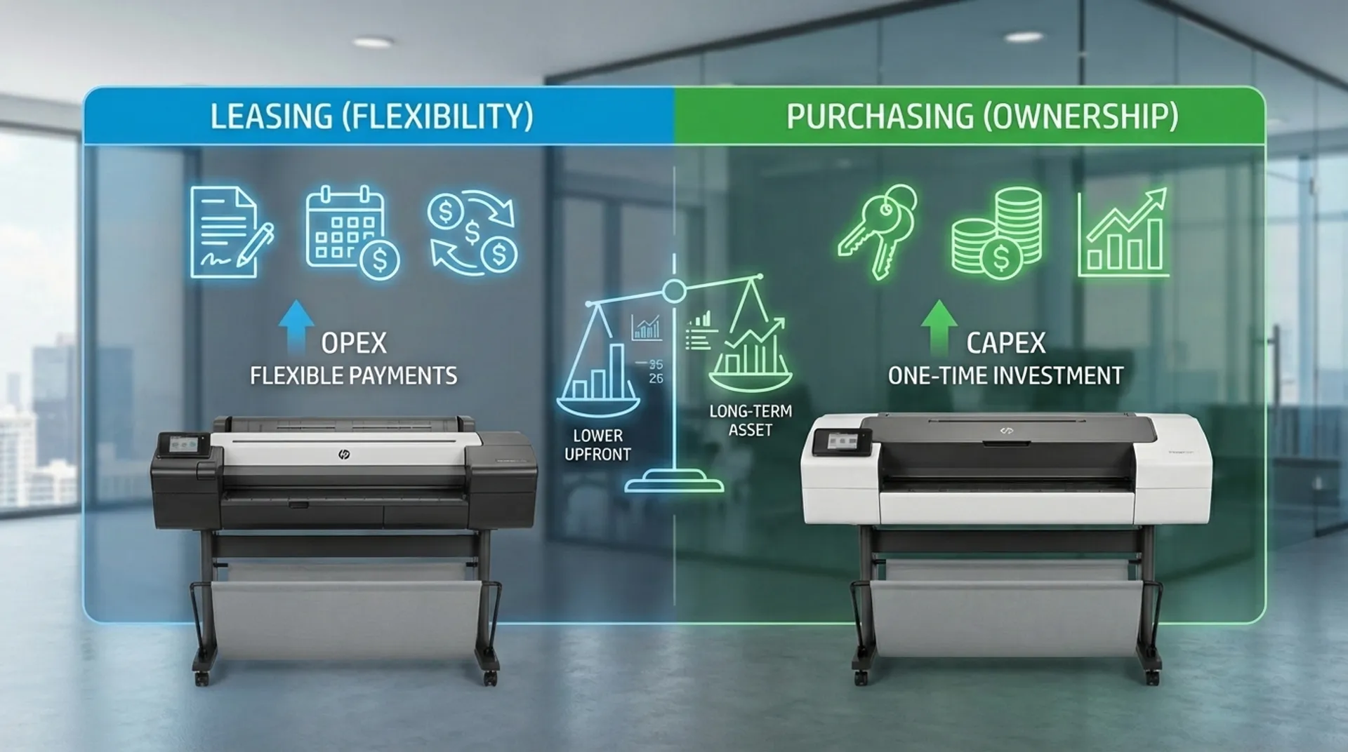 Leasing vs. Aankoop: Een Financiële Deep-Dive in de Wereld van Kantoorapparatuur